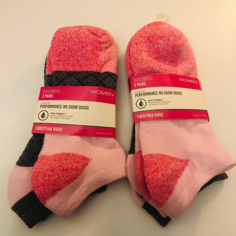 Forsythia Ridge Women's Performance No Show Socks Pink 2 Pairs